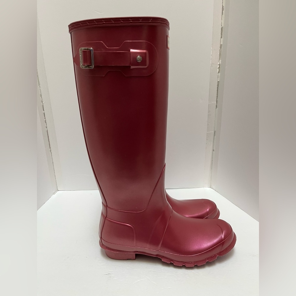 Hunter Womens Nebula Tall Wellington Boots - Hayes Burgundy Size 10 - Picture 4 of 13